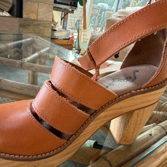 FREE PEOPLE Mix It Up Platform Clog Leather Wood US 7 - Picture 4 of 5